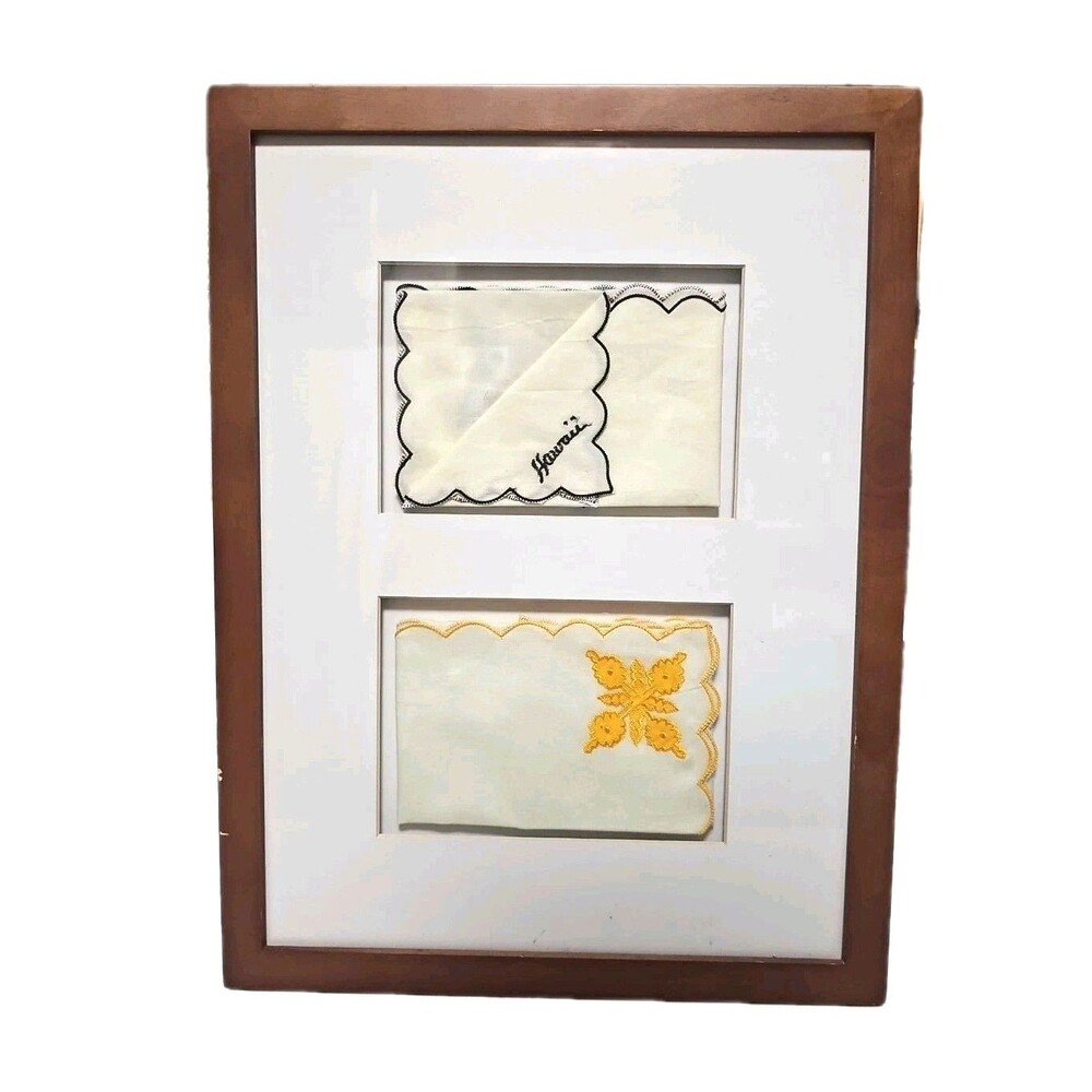Vintage Tropical Linen Hankie Wall Art Hawaii Palm Beach Cottagecore Decor